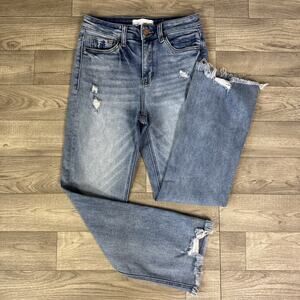 Vervet Frayed Hem Distressed Kick Flare Denim Jeans Light Wash sz 26